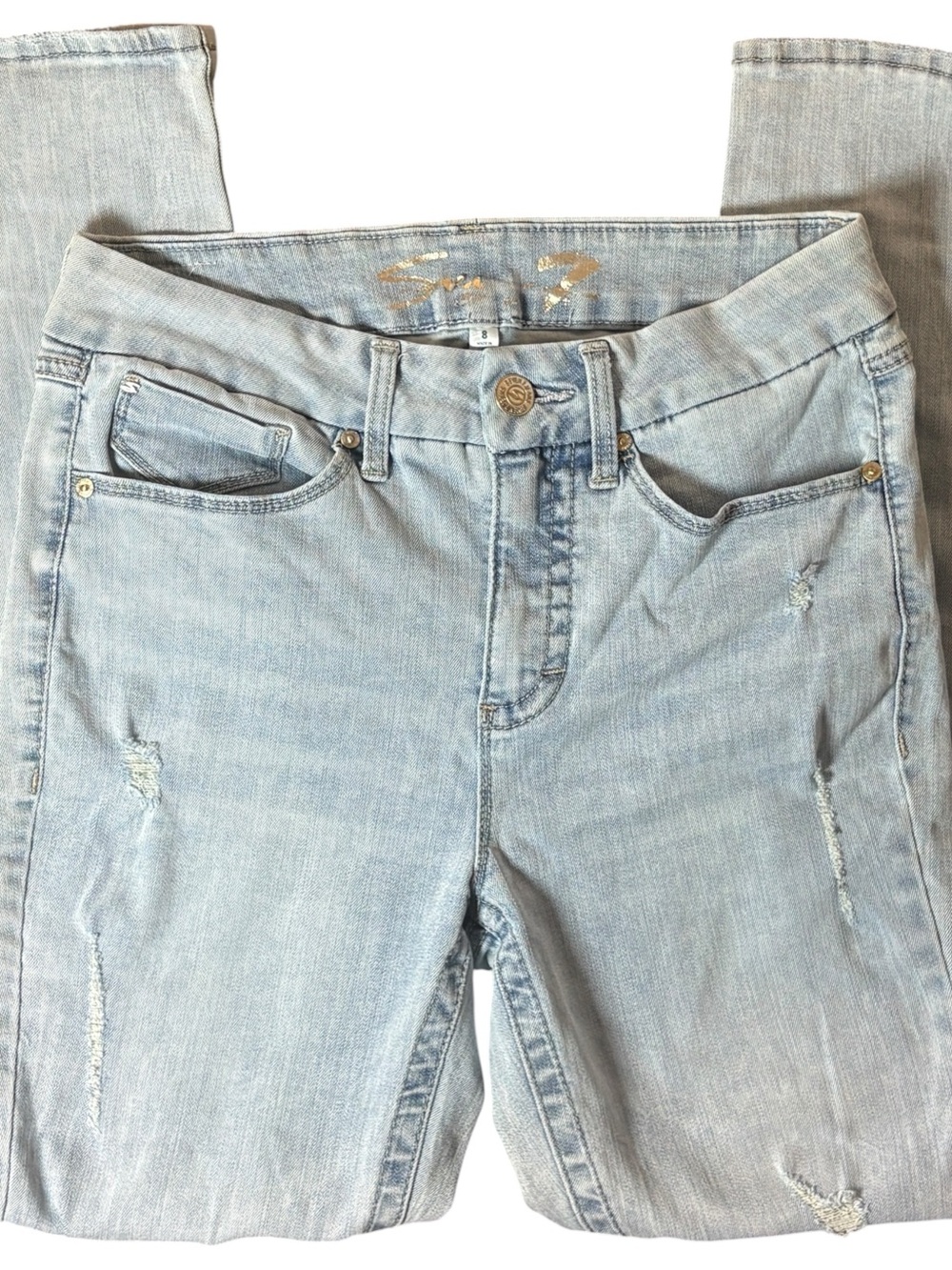 Seven7 Light Wash Distressed Skinny Jeans Size 8